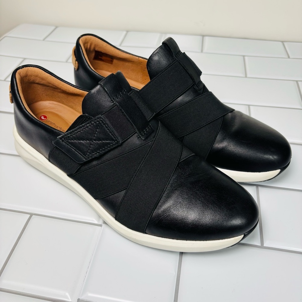 Clark’s Un Rio Strap Black Leather Slip-On Shoes 261456144070 - Picture 3 of 11